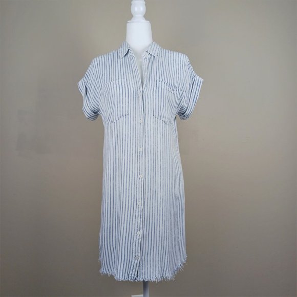 Thread & Supply Dresses & Skirts - THREAD & SUPPLY| Pin Stripe Raw Hem Shirt Dress High-Low Lightweight Size Small